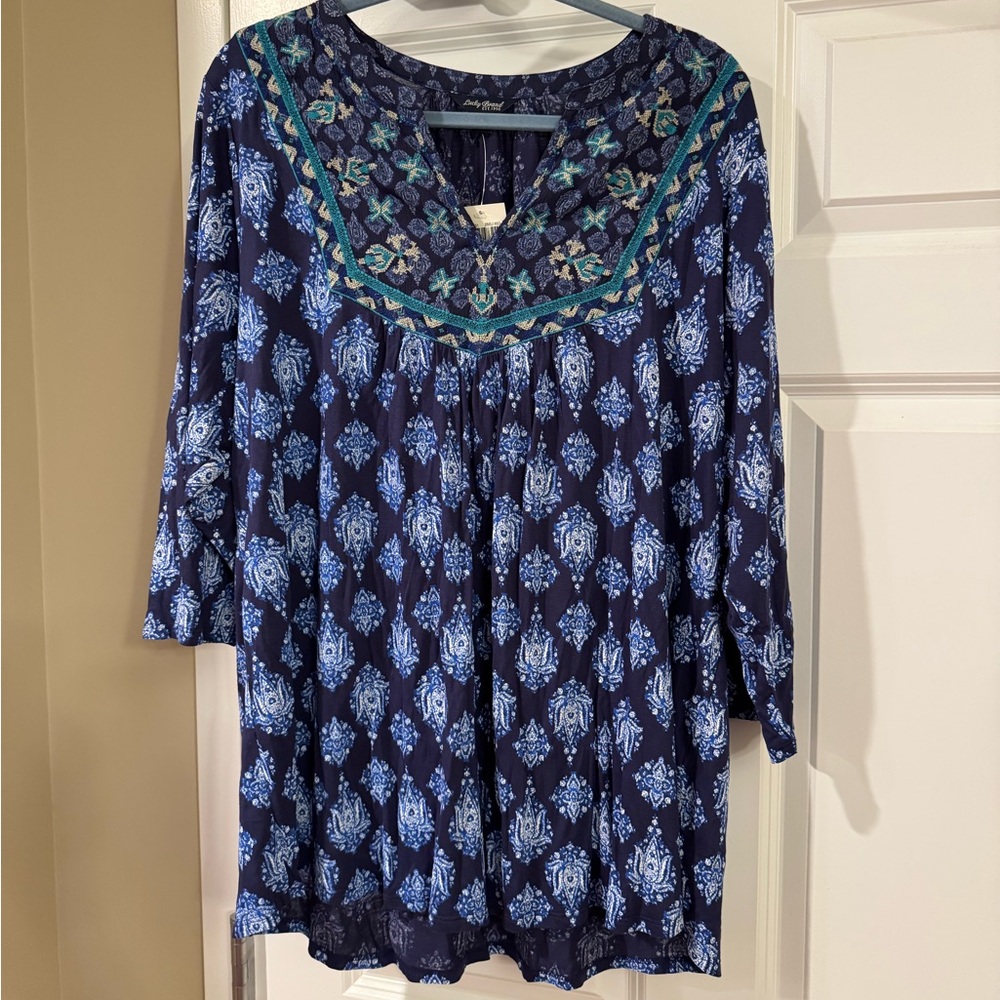 Lucky Brand Blue Print 3/4 Sleeve Blouse